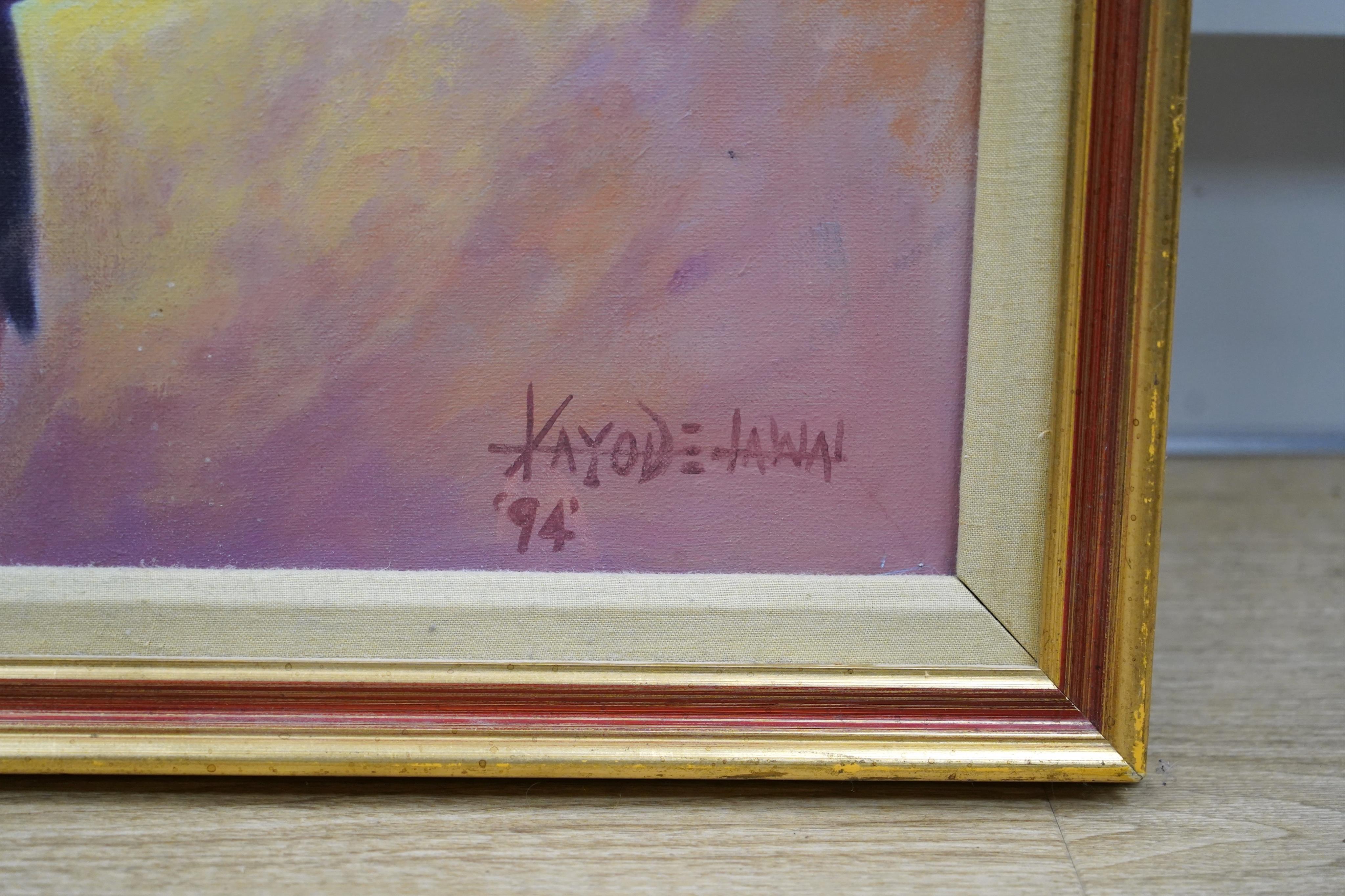 Xayod Jawal, oil on canvas, 'Camel riders', signed and dated '94, 74 x 118cm
